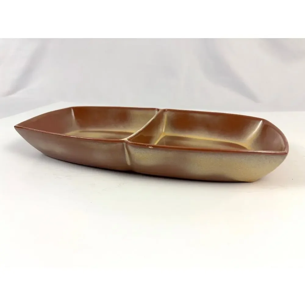 Vtg MCM Frankoma Pottery Divided Dish Serving Bowl Desert Gold‎ USA